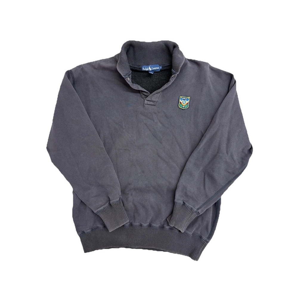 Polo Ralph Lauren Mens Quarter Snap Sweatshirt Crest Patch Faded Black Size M